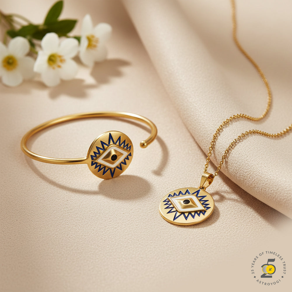 Gold Plated Evil Eye Bracelet & Pendant Combo