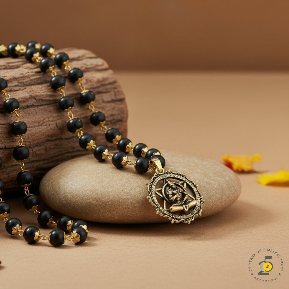 Gold-Plated Karungali Mala with Hanuman Kavach Pendant