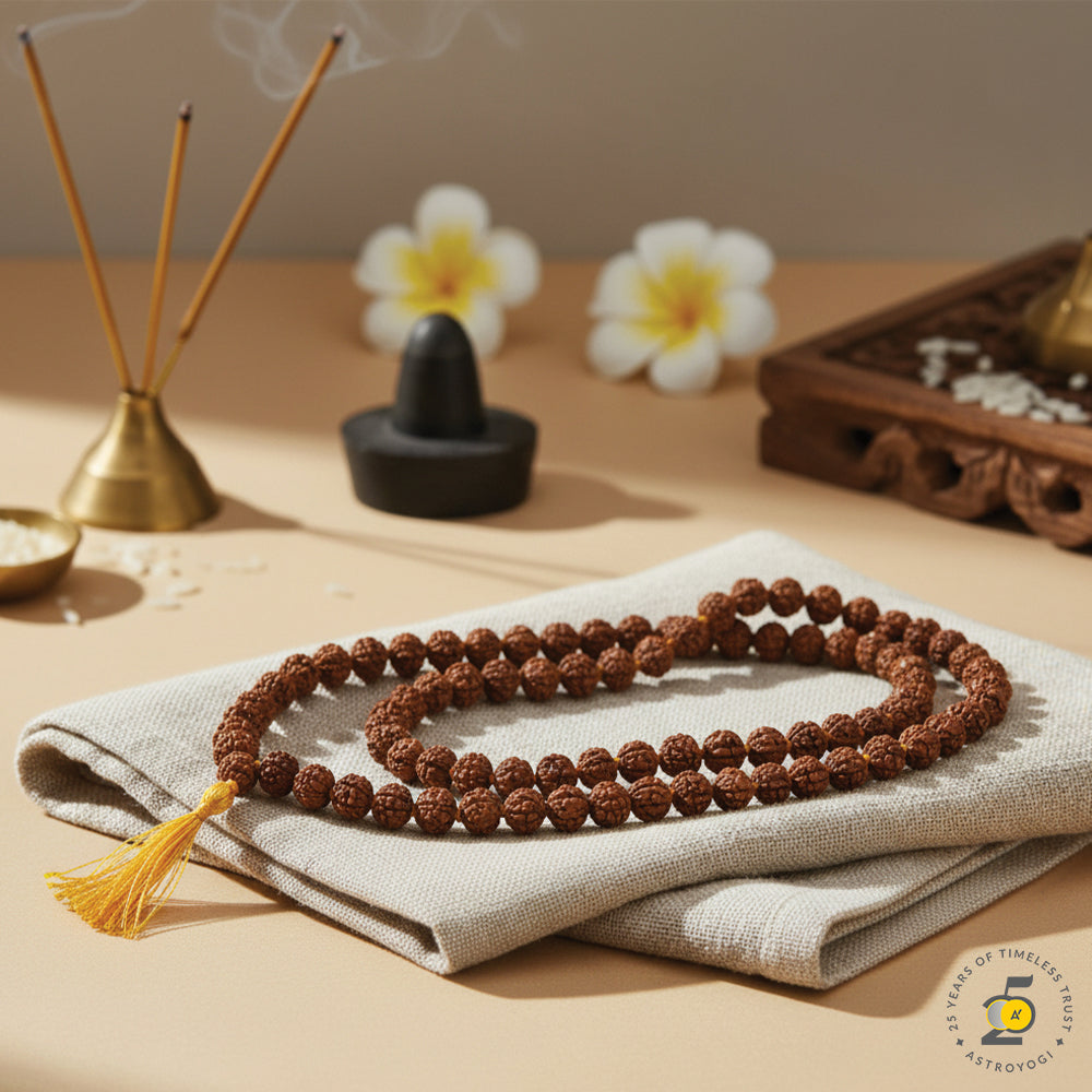 5 Mukhi Rudraksha Mala - 108 Beads, 8mm