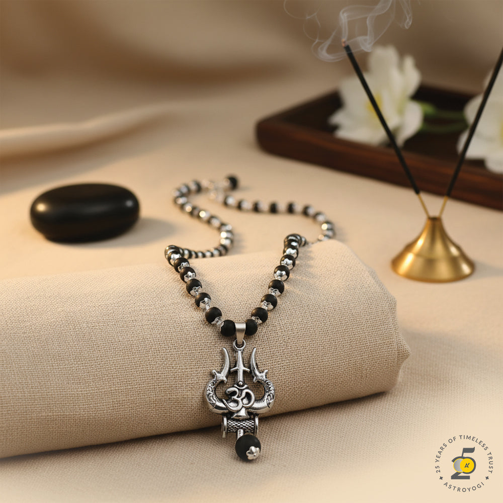 OM Shiva Trishool Karungali Mala - 54 Beads, 6mm