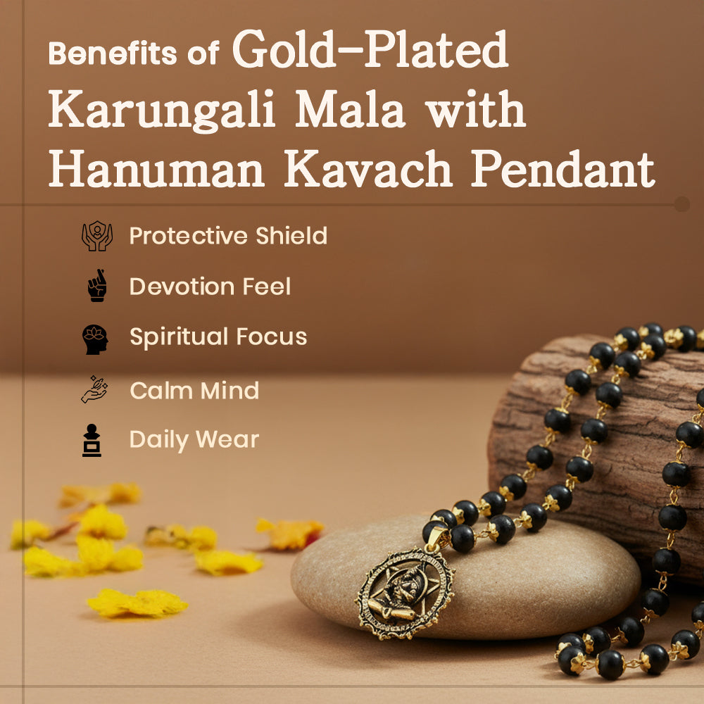 Gold-Plated Karungali Mala with Hanuman Kavach Pendant