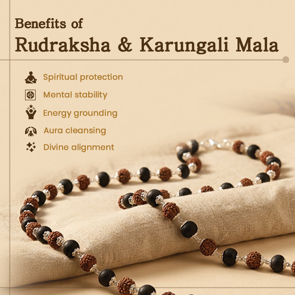Rudraksha & Karungali Mala - 54 Beads, 6mm