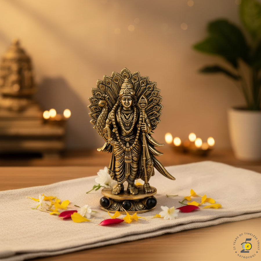 Lord Murugan Brass Idol with Peacock