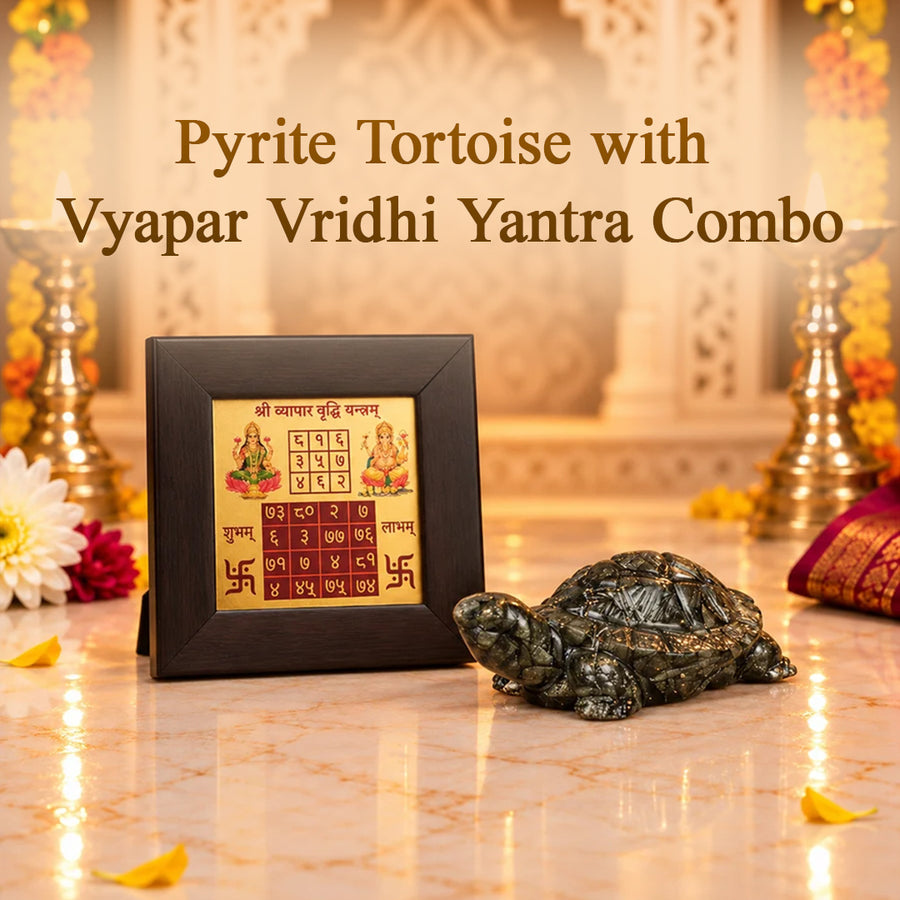 Pyrite Tortoise with Vyapar Vridhi Yantra Combo