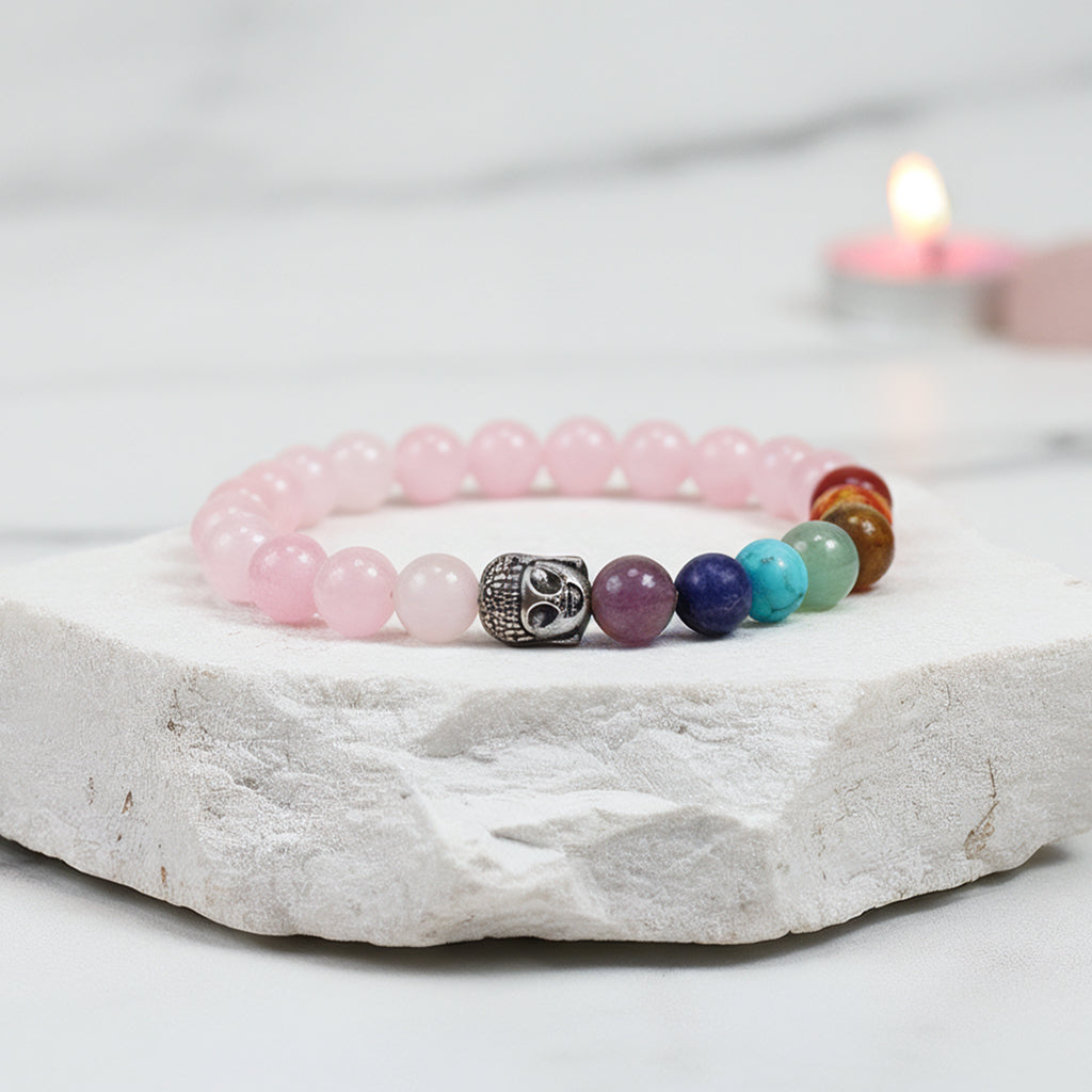 Rose Quartz 7 Chakra With Buddha Charm