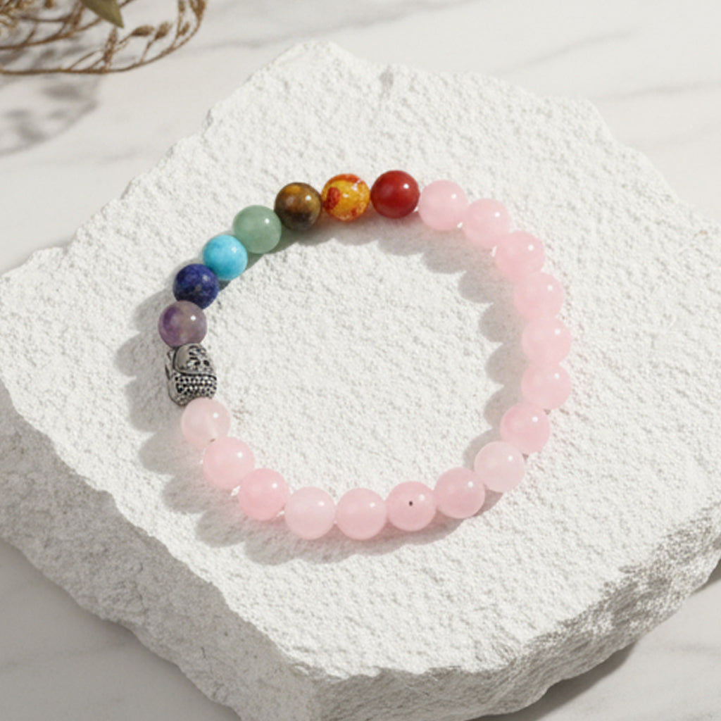 Rose Quartz 7 Chakra With Buddha Charm