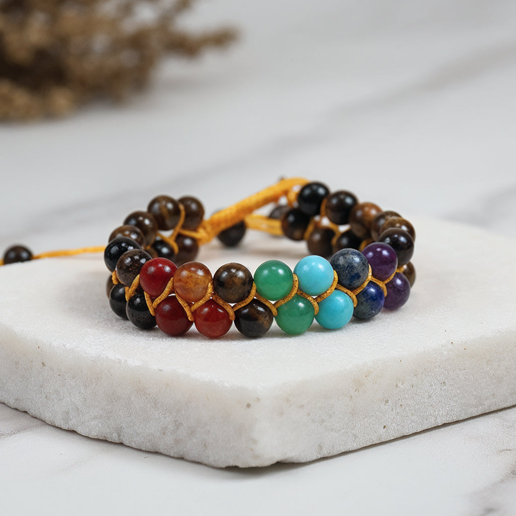 7 Chakra Tiger Eye Double Layered Bracelet