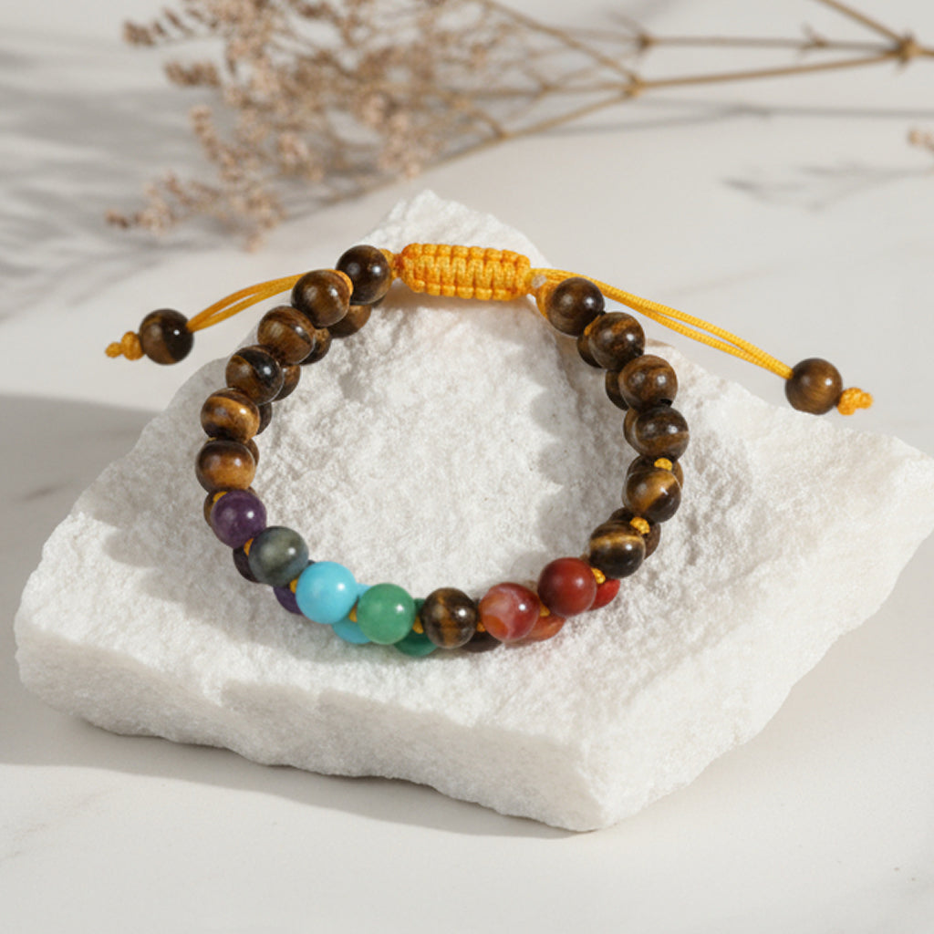 7 Chakra Tiger Eye Double Layered Bracelet