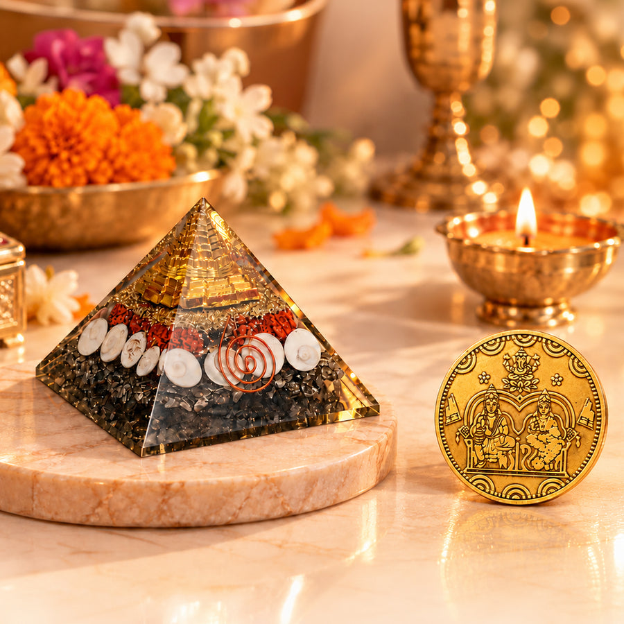 Laxmi Yantra Pyramid with Kuber Coin