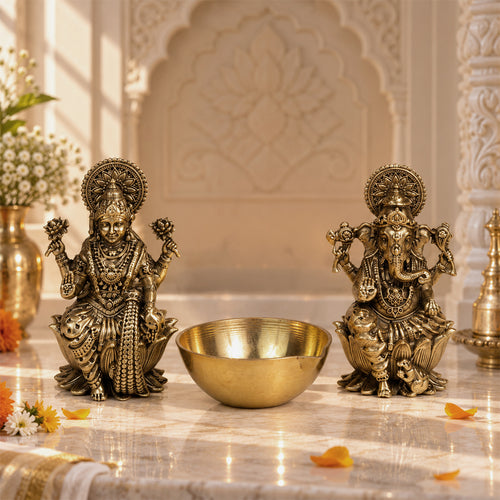 Laxmi Ganesh Idol With Diya