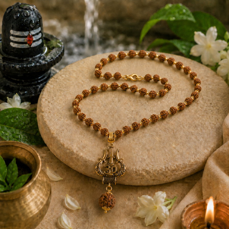 Shiv Rudraksha Mala with Om Shiva Trishul Pendant