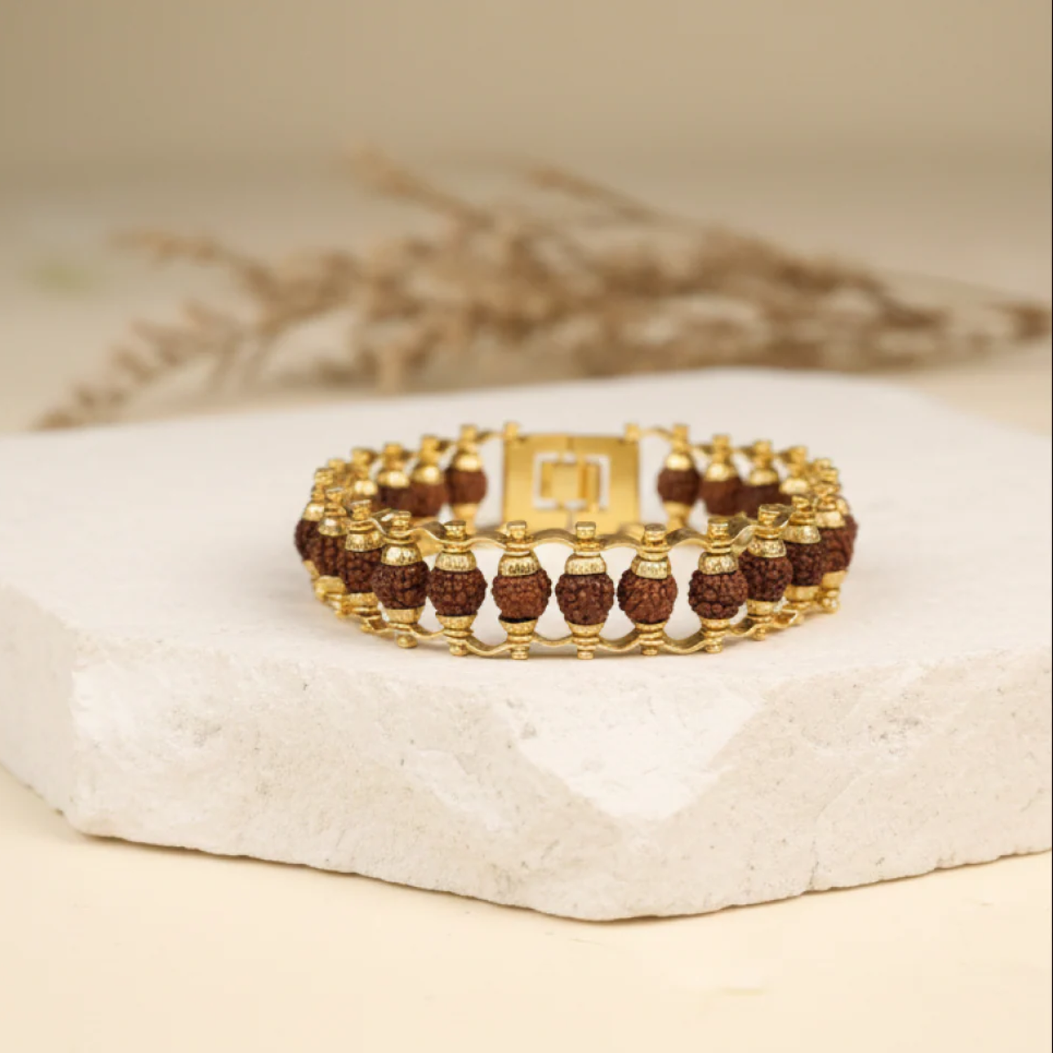 Gold Plated Rudraksha Chain Bracelet - 6mm