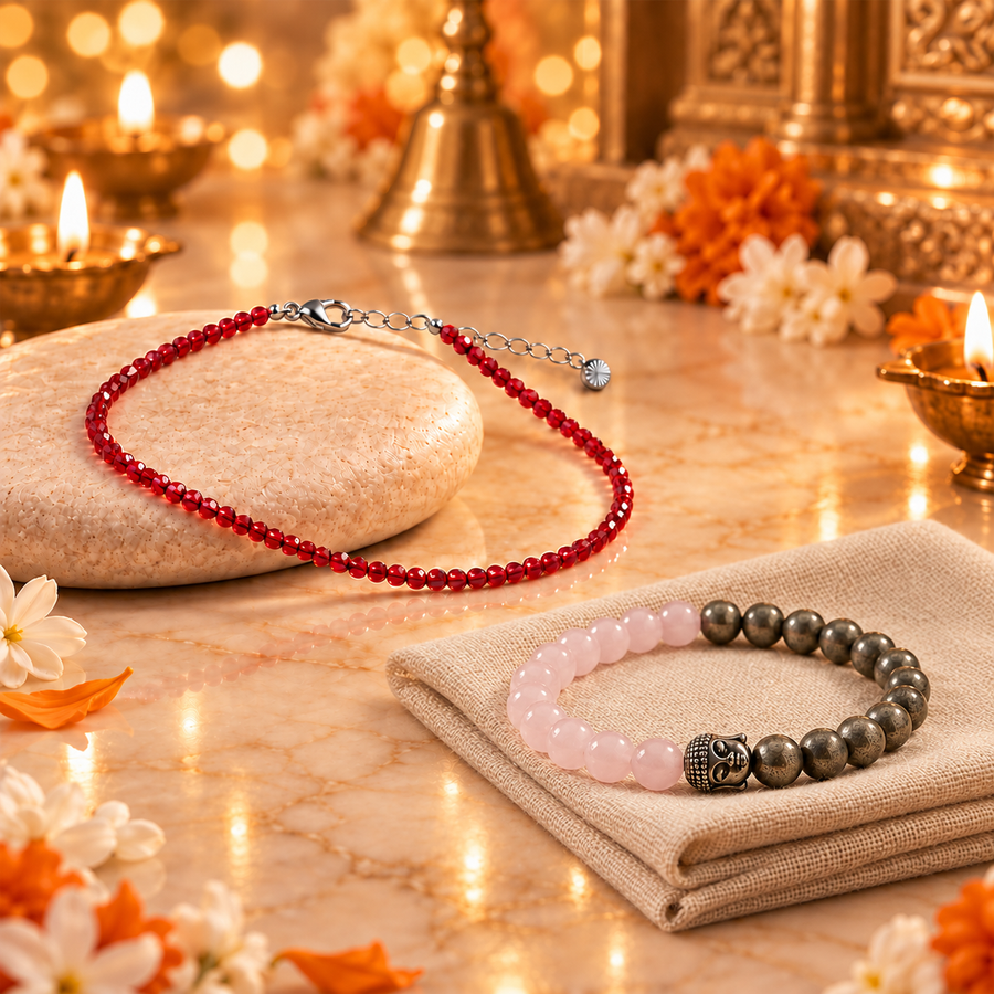 Garnet Anklet & Love & Money Bracelet