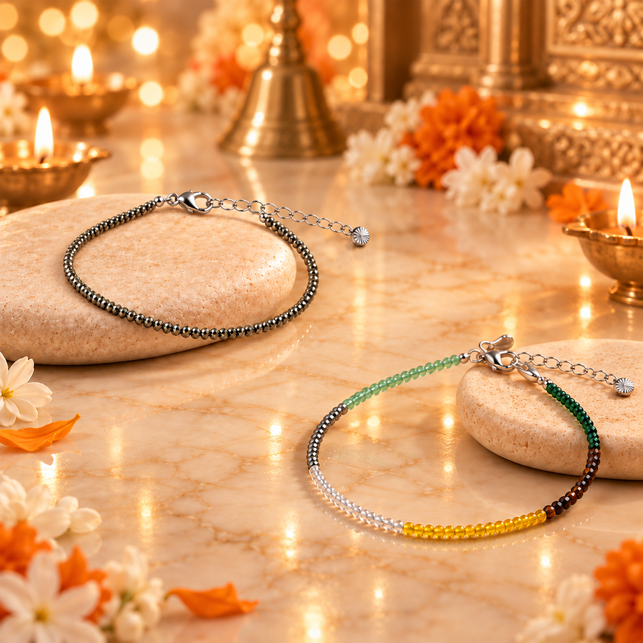 Dhan Yog Anklet & Raw Pyrite Anklet Combo