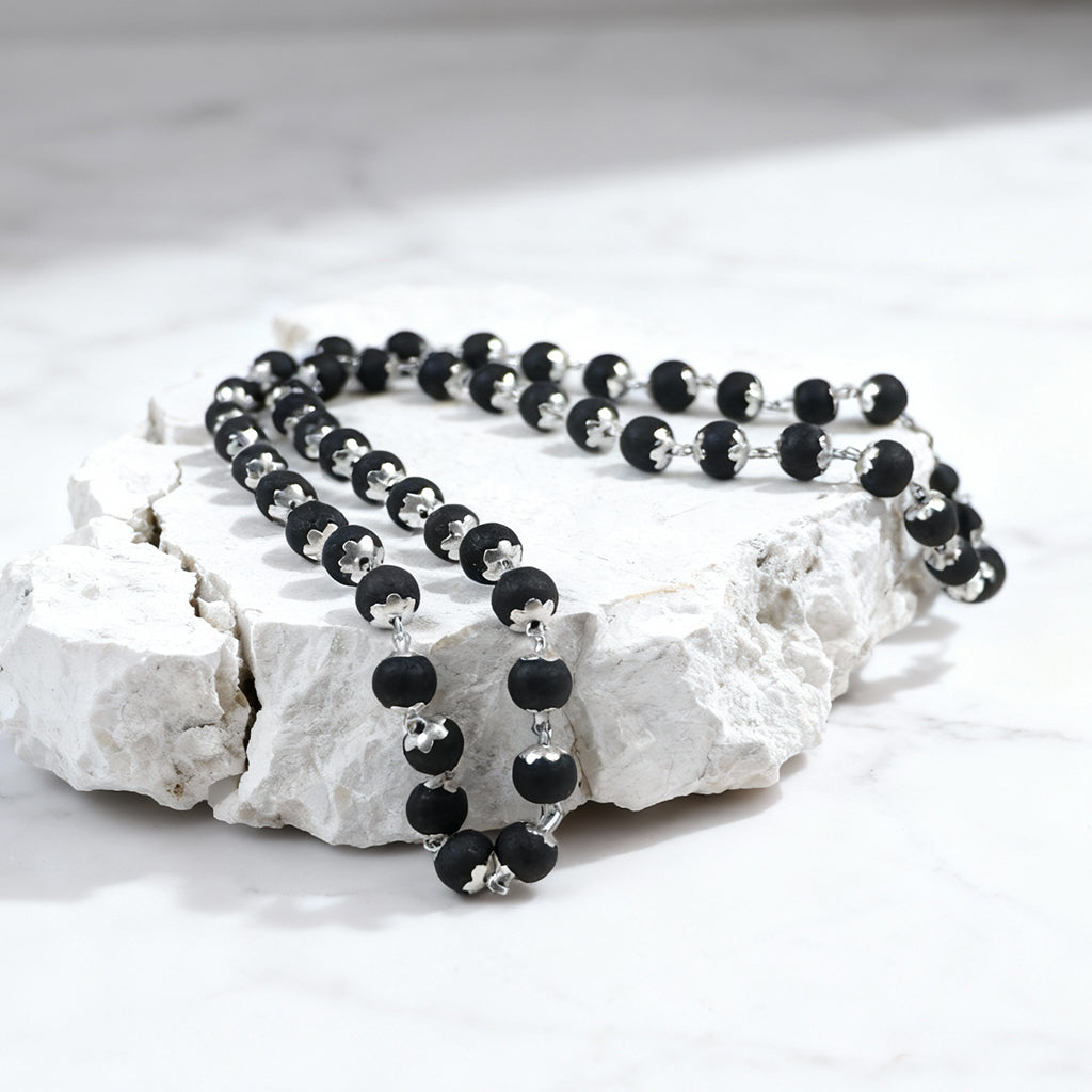 Karungali Beads Silver Cap Mala