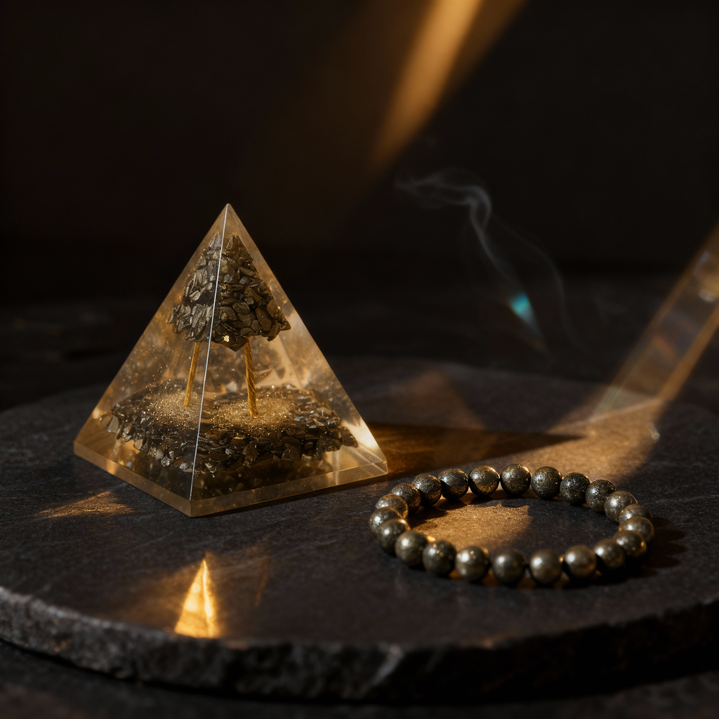 Raw Pyrite Bracelet & Pyramid Combo