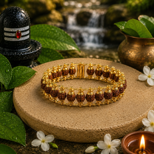 Gold Plated Rudraksha Chain Bracelet - 6mm