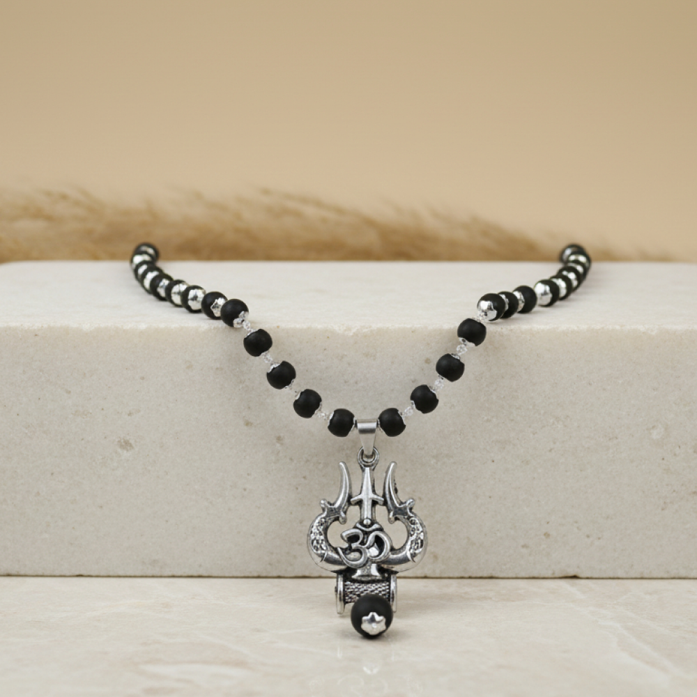 OM Shiva Trishool Karungali Mala - 54 Beads, 6mm