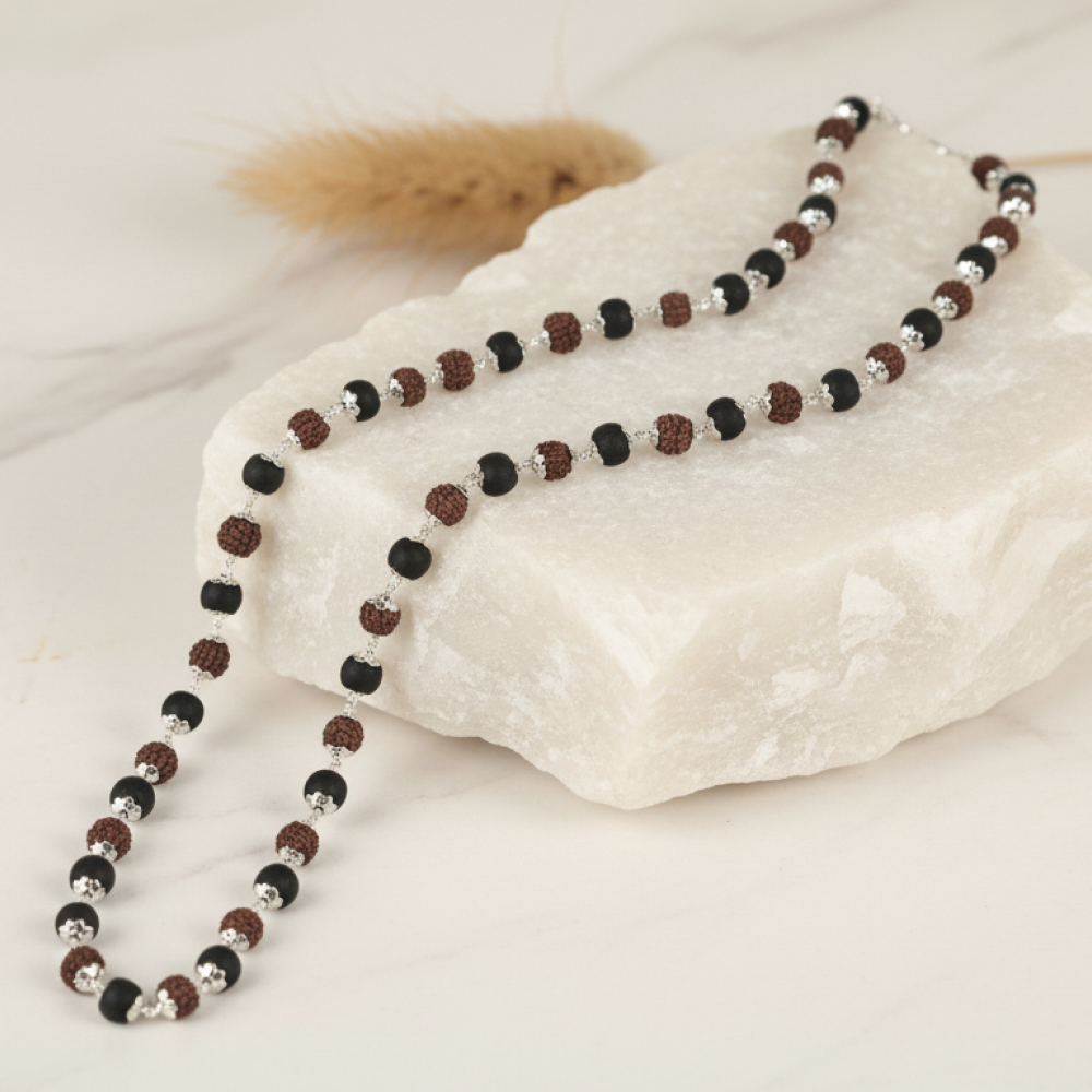 Rudraksha & Karungali Mala - 54 Beads, 6mm