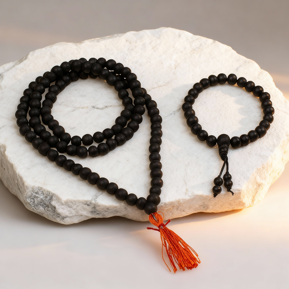Karungali 108 Beads Mala & Bracelet Combo - 6mm