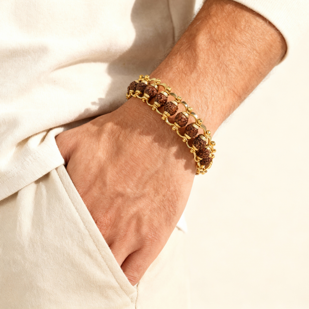 Gold Plated Rudraksha Chain Bracelet - 6mm