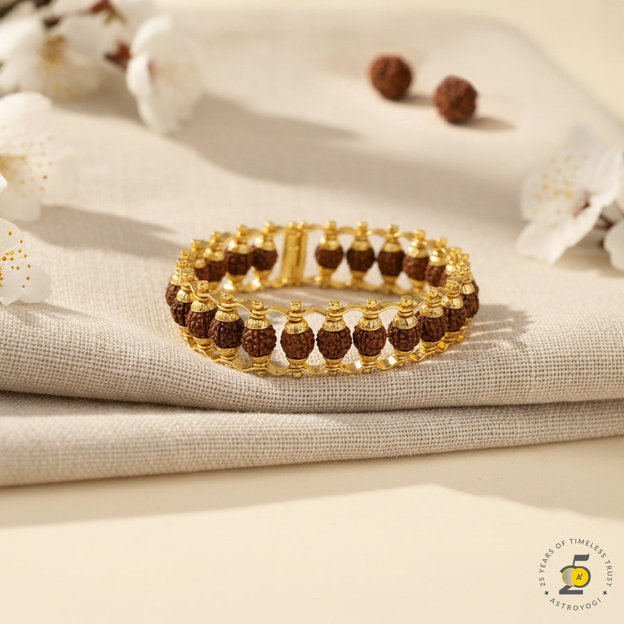 Gold Plated Rudraksha Chain Bracelet - 6mm