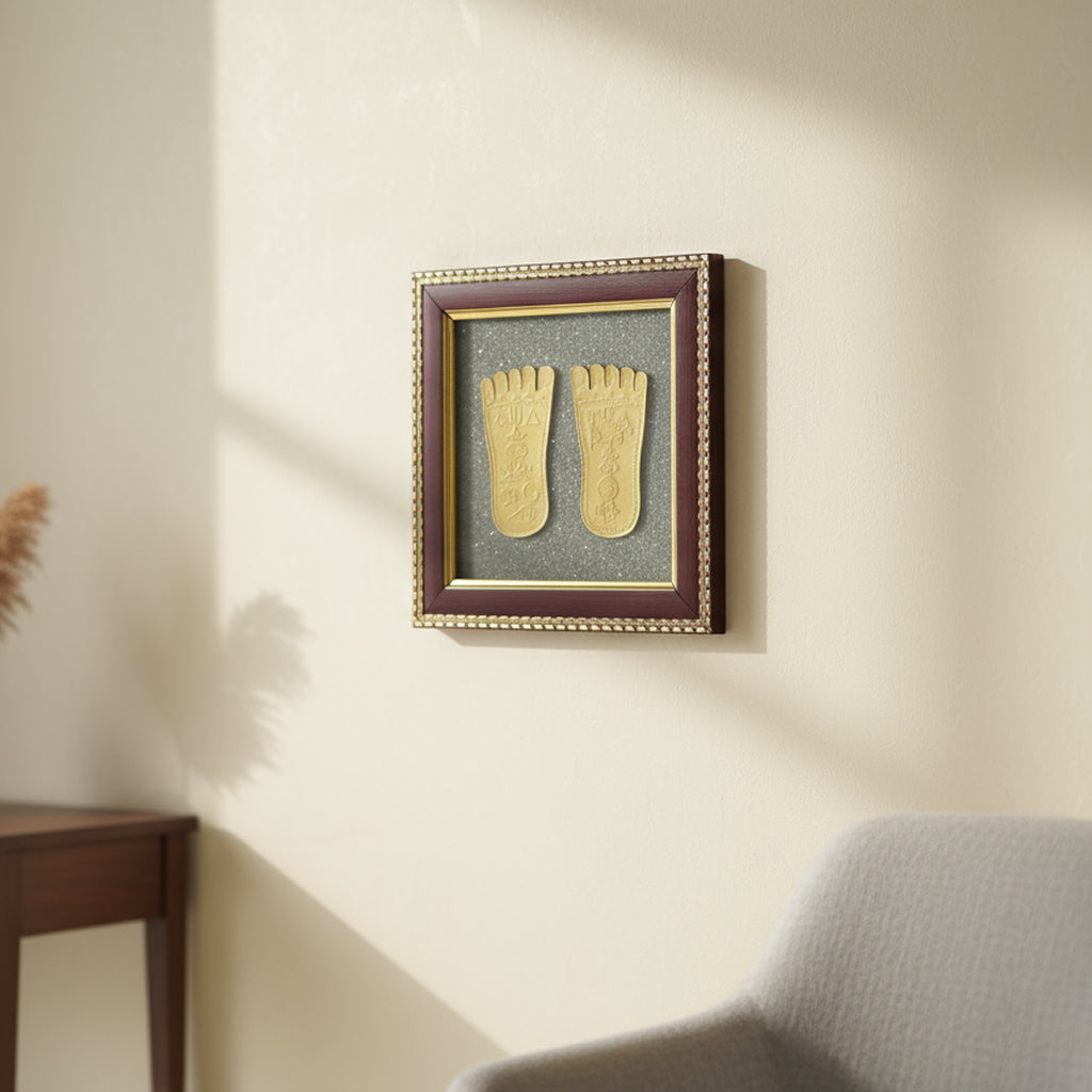 Lakshmi Ji Charan Paduka On Raw Pyrite Frame