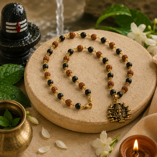Lord Shiva Pendant with Rudraksha & Karungali Mala Govt. Certified