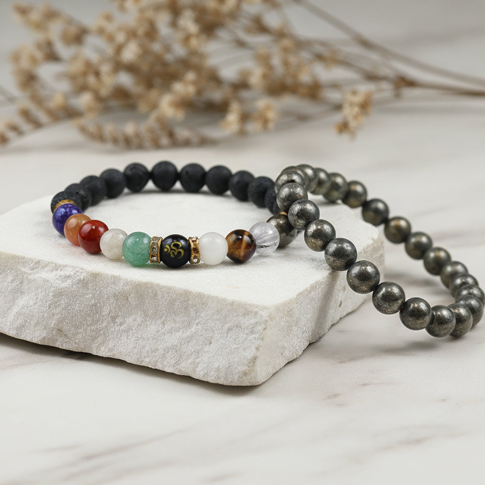 Navgrah Bracelet & Raw Pyrite Bracelet