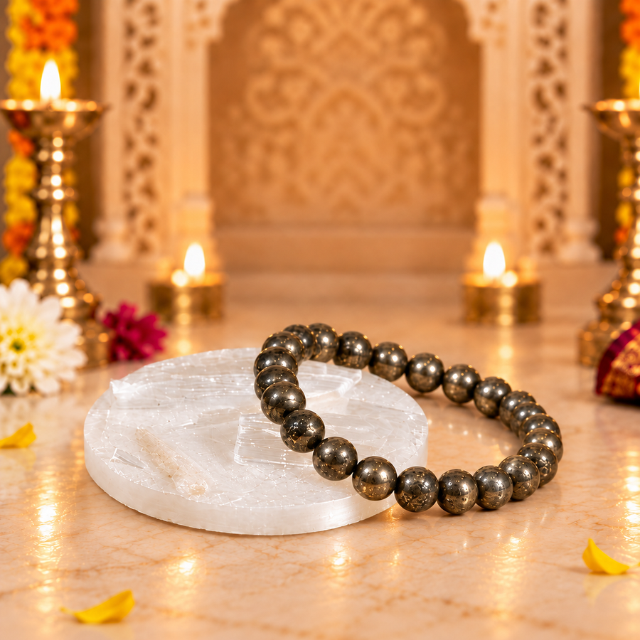 Raw Pyrite Bracelet with Moroccan Selenite Plate