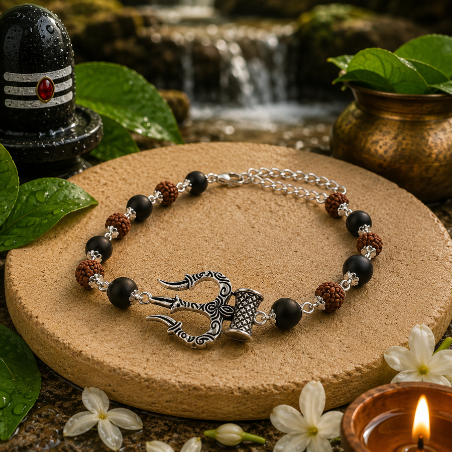 Shiva Trishul Rudraksha & Karungali Bracelet Govt. Certified
