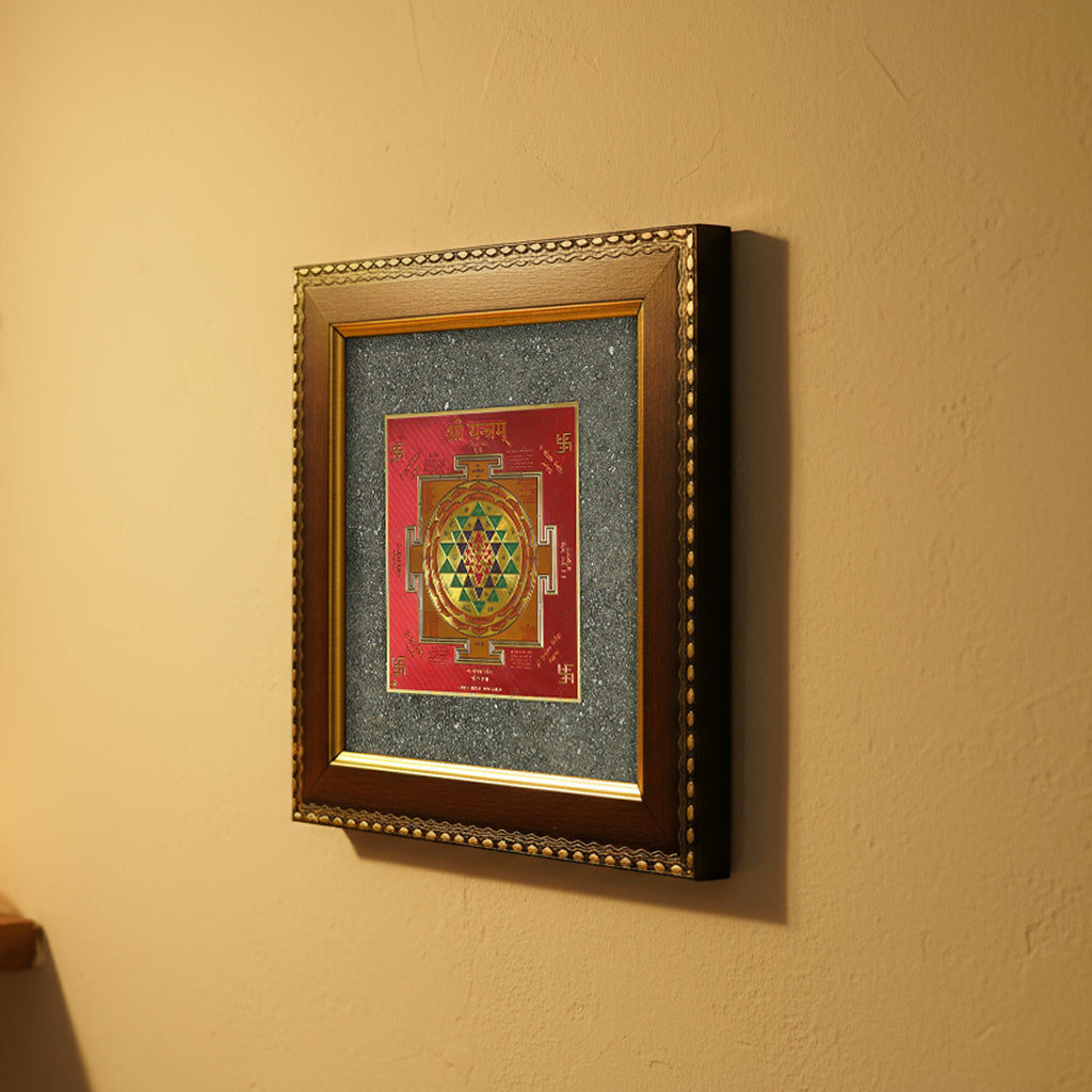Shree Yantra On Raw Pyrite Frame