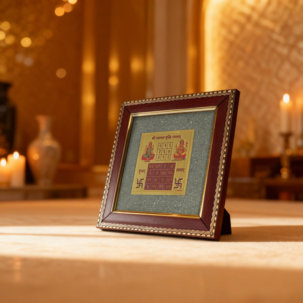 Shree Vyapar Vriddhi Yantra On Raw Pyrite Frame