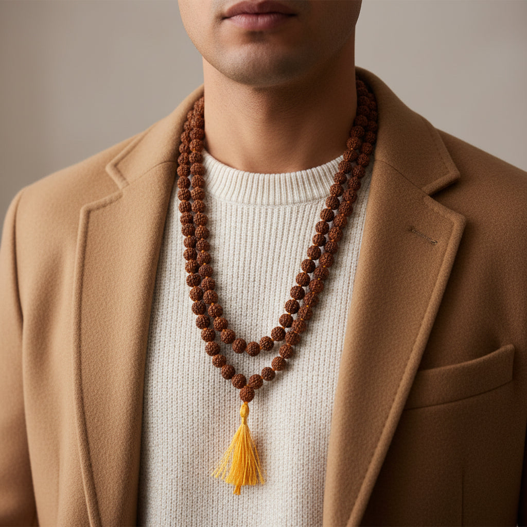 5 Mukhi Rudraksha Mala - 108 Beads, 8mm