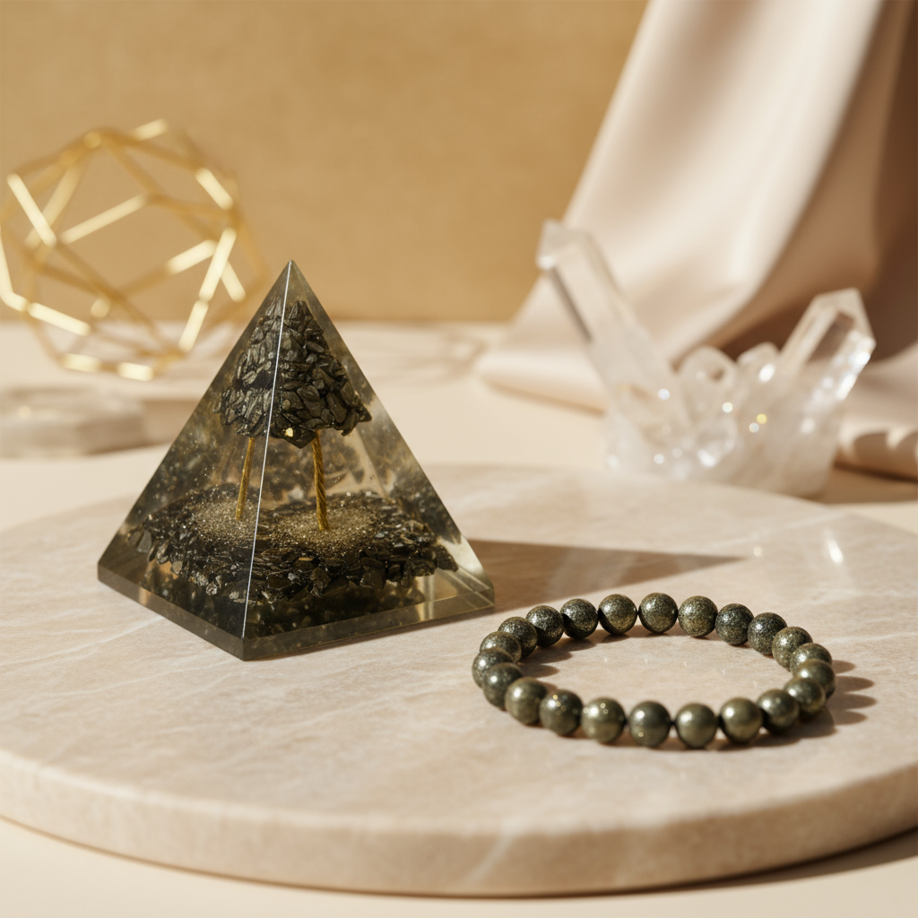 Raw Pyrite Bracelet & Pyramid Combo