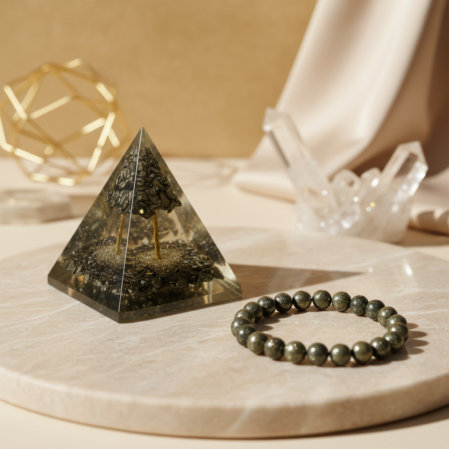 Raw Pyrite Bracelet & Pyramid Combo
