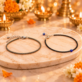 Raw Pyrite Anklet & Evil Eye Anklet Combo