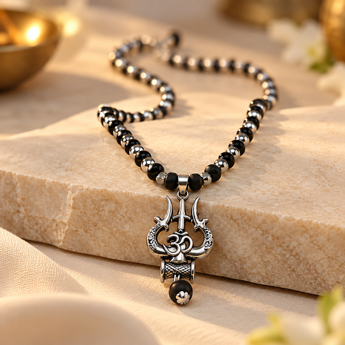 OM Shiva Trishool Karungali Mala - 54 Beads, 6mm Govt. Certified